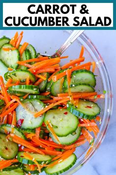 carrots and cucumber salad in a glass bowl