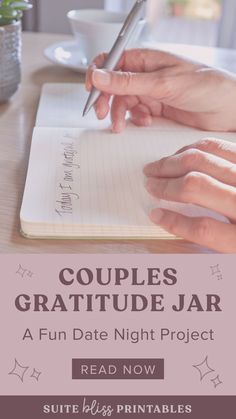 two people writing on a notebook with the text couples'gratitude jar