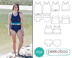 The Hanalei Bay Reversible Swimsuit is the perfect swimsuit for an active lifestyle. The top includes a built-in shelf bra with optional cups and the bottoms provide full coverage. The skirt has optional pockets- perfect for stowing away your phone while you're on shore.  The Hanalei Bay Swimsuit Sewing Pattern includes the following options: -Top *Length: Tankini, Midi or Crop *Back: Scoop or Racerback *Hem: Knotted or Banded -Bottoms *Reversible Basic Bottoms *Skirted Bottoms *Bottoms with Con Beachwear Tankini With Built-in Cups For Swimming, Beachwear Tankini For Workout During Beach Season, Sporty Beach Tankini With Built-in Bra, Racerback Tankini With Built-in Bra For Beach, Sporty Tankini With Built-in Bra For Pool, Athleisure Swimwear With Built-in Bra For Poolside, Summer Beach Activewear With Built-in Bra, Sports Tankini With Built-in Bra For Beach Season, Sleeveless Stretch Tankini For Water Sports