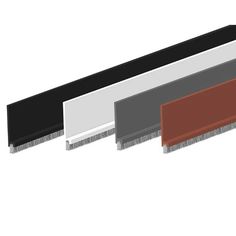 three different colors of wood and metal are shown in this image, one is black, the other is red