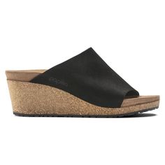 Birkenstock Women's Namica Black Suede Black Cork Sandals With Leather Footbed, Birkenstock Women, Pu Heels, Womens Wedges, Wedge Espadrille, Soft Suede, Black Media, Second Skin, Top Shoes