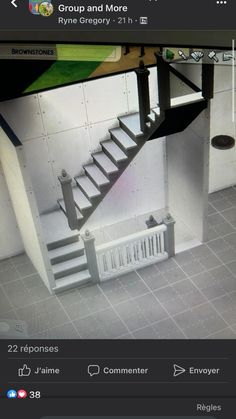 an image of a staircase in the middle of a room with tile flooring and walls