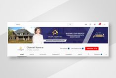 a real estate web page with a house on the front and an image of a woman