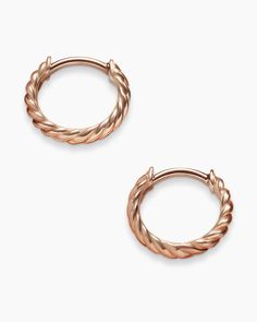 Sculpted Cable Huggie Hoop Earrings in 18K Rose Gold, 10.7mm Rose Gold Hoop Earrings, Amulet Charm, Rare Gemstones, Huggie Hoop Earrings, Leather Cuffs, Rose Gold Earrings, High Jewelry, Gold Hoop, David Yurman