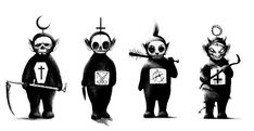 three different types of cartoon characters with skulls on their heads and arms, one is holding a