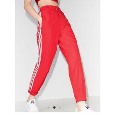 Super Cute High Waist Track Pants With Cuffed Hem. Never Worn / New With Tags Red High Waist Parachute Pants For Streetwear, Adidas Red Casual Bottoms, Red Casual Adidas Bottoms, Red Bottoms For Streetwear In Spring, Trendy Red Pants With Elastic Waistband, Red Bottoms For Spring Streetwear, Red Adidas Bottoms For Spring, Adidas Red Bottoms For Spring, Red Athleisure Bottoms With Elastic Waistband