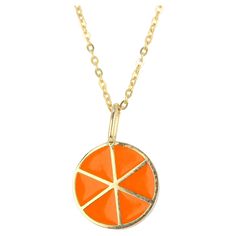 14K Gold Orange Necklace - Enamel Fruit Necklace Special desing necklace with enamel. It’s a manual labour product. ‘Handmade’. Fashionable product. This necklace was made with quality materials and excellent handwork. I guarantee the quality assurance of my handwork and materials. It is vital for me that you are totally happy with your purchases. Please feel free to ask every question of the details. Necklace Details: ◊ 14K Solid Gold ◊ With Hallmark ◊ 42 cm. Details: ◊ 14k yellow gold ◊ Orange Fruit Necklace, Orange Necklace, Orange You Glad, Diamond Free, Enamel Necklaces, Orange Fruit, 14k Gold Necklace, Modern Necklaces, Gold Orange