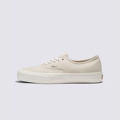 Vans Authentic VR3 Shoe Turtledove/Marshmallow VN0005UDKVG - APLAZE Classic Cream Vans Sneakers, Mens White Vans, Globe Logo, White Vans, Vans Authentic, Suede Sneakers, Feel Good, Cotton Canvas, Organic Cotton