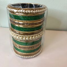 Glitter And Pearls Green Colors With Sizes 2.8 Party Wear Bangle Set Green Bangle For Party Festivals, Green Bangle For Party And Festivals, Festival Party Beaded Bangle, Adjustable Green Bangle For Party, Indian Bangle Bracelets, Gold Bangle Set, Glass Bangles, Bangles Indian, Jewelry Indian