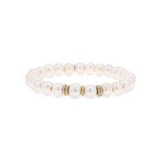 14k yellow gold Natural white pearls; diamonds, approximately 0.25 carats 8mm smooth round beads, 5 6mm diamond rondelles 7 ½" long bracelet; Inner circumference of 6 ¼ inches Slip-on style Designed and handmade in California Style number: BG001006 Classic Yellow Gold Rondelle Beaded Bracelets, Elegant Pearl White Beaded Bracelets With 8mm Beads, Luxury Beaded Pearl Bracelet, Elegant White Bracelets With Diamond Accents, Luxury Beaded Pearl Bracelet For Formal Occasions, Elegant Beaded Akoya Pearl Jewelry, Elegant Pearl White Bracelets With 8mm Beads, Elegant Jewelry With Diamond Accents And Round Beads, Elegant Jewelry With Round Diamond Beads