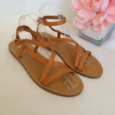 New, Just Was Tried On. Very Cute Genuine Soft Vachetta Leather Flat Strappy Sandals Made In Italy. The Color Is Camel/Caramel. Sorry No Box. Camel Open Toe Sandals For Spring, Spring Camel Open Toe Sandals, Camel Sandals For Beach In Summer, Camel Color Beach Sandals For Summer, Spring Camel Leather Sandals, Brown Flat Slingback Sandals With Adjustable Strap, Camel Open Toe Sandals For Summer, Summer Camel Open Toe Sandals, Casual Camel Sandals For Spring