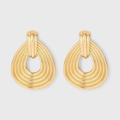 Add a statement look to your jewelry collection with these Ribbed Door Knocker Earrings from A New Day™. These beautiful earrings feature a ribbed door knocker design and a gold-tone finish for chic, luxe style. Made of nickel-free metal, these earrings suit most skin types and have post-back closures for a secure fit. A New Day™: Style that goes wherever you do. Door Knocker Earrings, Luxe Style, Asymmetrical Earrings, Hoop Earring Sets, Door Knocker, Door Knockers, Accessories Jewelry Earrings, Acrylic Earrings, Teardrop Earrings