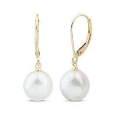 Baroque Cultured Pearl Dangle Earrings 10K Yellow Gold | Kay Classic Round Pearl Earrings With French Hook, Classic Pearl Earrings With French Hook For Anniversary, Classic White Pearl Earrings With Lever Back, Classic Round Pearl Drop Earrings, Classic Pearl Earrings With French Hook, Classic Pearl Earrings With French Hook As Gift, Classic Pearl Earrings With French Hook For Formal Occasions, Classic Pear-shaped Earrings With Lever Back, Formal Fine Jewelry Pearl Earrings With Ear Wire