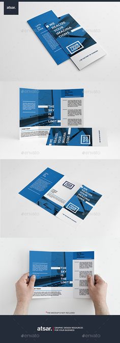 the blue and white business card mockup is ready to be used as a brochure