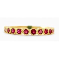 Karat : 925 Silver (Yellow Tone) Karat : .925 Sterling Silver Net Weight : 2.2 Grams Gemstones : 16 Genuine Rubies Total Ct Weight : 0.66 Carats Rubies Grades, Hue . . . Red Tone . . . Medium Saturation . . . Vivid Cut . . . Good Some Natural Inclusions Size 6.75 Shape : Round Setting : Prong Dimensions : 3 Mm - Width Yellow Gold Stackable Ruby Ring, Stackable Yellow Gold Ruby Ring In Sterling Silver, Stackable Ruby Ring In Yellow Gold And Sterling Silver, Yellow Gold Ruby Ring With Bezel Setting, Ruby Ring In Yellow Gold With Bezel Setting, Classic Stackable Round Ruby Ring, Yellow Gold Stackable Ruby Rings In Round Cut, Yellow Gold Stackable Rings With Ruby, Yellow Gold Ruby Ring With Stackable Round Band