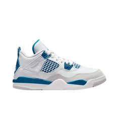 Released In 1989, The Air Jordan 4 Was The First Global Release Of The Franchise, And The First Shoe In The Line To Feature Its Signature “Over-Molded” Mesh. Another Notable Feature On The Air Jordan 4 Ogs Was The Nike Air Logo Featured On The Heel, A Nod To The Way Jordan Himself Always Appeared On The Court, Defying Gravity. The Shoe Appeared In Spike Lee’s Film, Do The Right Thing, Transcending The World Of Sports To Make A Significant Impact On Pop Culture Forever. Throwback Blue Sneakers With Round Toe, White Jordan Shoes With Round Toe Throwback Style, White Throwback Jordan Shoes With Round Toe, Throwback Blue Round Toe Sneakers, White Retro Sneakers For School, Throwback Blue Basketball Shoes With Round Toe, Low-top Air Jordan 4 For Streetwear, Retro Blue Basketball Shoes With Round Toe, Jordan 4 Off White Blue