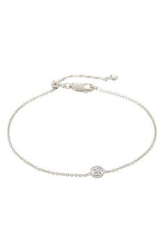 A round diamond adds just the right touch of sparkle and shine to a delicate bracelet made with recycled sterling silver. Exclusive US retailer 7 1/2" length Total diamond weight: 0.05ct. Recycled sterling silver/diamond or recycled sterling silver/18k-gold plate/diamond Imported >Diamond Guide This product meets Nordstrom Sustainably Sourced Materials criteria: contains at least 50% sustainably sourced materials Monica Vinader Bracelet, Stone Stacking, Solitaire Bracelet, Diamond Cuff Bracelet, Luxury Bracelet, Monica Vinader, Sparkle And Shine, Gold Bangle Bracelet, Gold Bracelet Chain