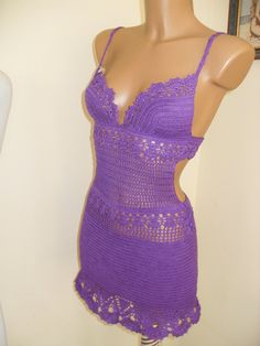 Delicate purple  lace dress, hand crocheted. Woven from mercerized cotton. Washable at 30 degrees, not deformed during drying. Can be worn without lining on hot days Suitable for the beach. bust  84 cm waist  60cm hips    90 cm length  80 cm CUP 32-A,B Another size only on order waist, hips bust Fitted Purple Lace Dress, Purple Crochet Lace Top For Summer, Fitted Crochet Dress With Crochet Trim For Party, Fitted Purple Mini Dress For Beach, Purple Fitted Mini Dress For Beach, Purple Fitted Mini Dress For The Beach, Fitted Beach Crochet Dress With Lace Trim, Fitted Lace Trim Crochet Dress For Beach, Fitted Crochet Dress With Lace Trim For Beach