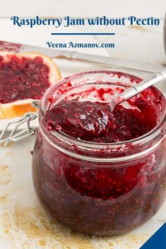 raspberry jam without pectin in a glass jar