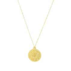 This is a coin pendant necklace made out of high quality gold filled and gold plated materials and perfect for everyday wear! You can layer with other gold necklaces or wear it alone as statement jewelry. The cute medallion says "Virtvte Tva Fiat Pax In" ("May there be peace in your strength") on the front and it will be your new staple necklace. Coin size: 18 mm, thickness: 1.5 mm Spring ring clasp 18K gold plated coin 14K gold filled chain Comes with 2" extender Nickel-free 14k Gold Coin Pendant Necklace For Everyday, Everyday Gold Plated Coin Jewelry, Everyday 14k Gold Coin Necklace, Yellow Gold Coin Charm Necklace With Adjustable Chain, Yellow Gold Medallion Charm Necklaces, 14k Gold-filled Yellow Gold Medallion Charm Necklace, Yellow Gold Coin Necklace With Nickel-free Round Pendant, 14k Gold-filled Yellow Gold Coin Pendant Charm Necklace, 14k Gold-filled Yellow Gold Charm Necklace With Coin Pendant