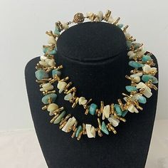 VTG Miriam Haskell Agate Shell Gold Plated Branch Spacers Necklace Signed Rare!  | eBay Luxury Handmade Jade Necklace, Elegant Turquoise Jade Necklace, Elegant Jade Necklace With Stones, Elegant Turquoise Agate Beaded Necklaces, Elegant Multi-strand Jewelry With Stones, Elegant Multi-strand Stone Necklaces, Luxury Agate Gemstone Beads Necklace, Double Strand Necklace With Natural Stones, Elegant Multi-strand Turquoise Gemstone Necklace