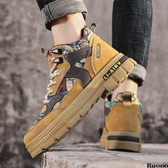 Russoo - Stylish Mens Bear Pattern Ankle Boots: Comfortable Lace-Up Footwear Ideal for Outdoor Activities Boots Comfortable, Mens Ankle Boots, Mens Skate Shoes, Mens Rain Boots, Mens Canvas Shoes, Mens Snow Boots, Novelty Clothing, Mens Loungewear, Mens Casual Dress