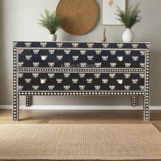 Hazel Bone Inlay 2 Drawer Sideboard Black Bone Inlay Sideboard, Colorful Chest Of Drawers, Sofa Bar, Sideboard Black, Hand Carved Furniture, Console Tv, Bone Inlay Furniture, Frame Tray, Inlay Furniture