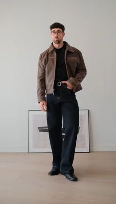 Mens Brown Jacket Outfit, Black And Brown Men Outfit, Black Pullover Outfit Men, Winter Starboy Outfit, Scorpio Aesthetic Outfit Male, Men Winter Outfits Formal, Old Fashioned Mens Clothing, Street Formal Men, Mens Formal Streetwear