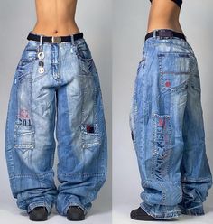 Streetwear New Fashion Retro Blue Old Washed Baggy Jeans Women Y2K Harajuku Hip Hop Gothic High Retro Aesthetic Outfit, Outfits With Cargo Pants, Baggy Jeans Women, Track Pants Outfit, How To Style Cargo Pants Women, How To Style Cargo Pants, Y2k Harajuku, Outfit Styles, Outfits Streetwear