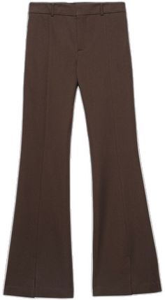 Brown Flare Work Pants, Fall Flare Pants With Belt Loops, Chic Brown Flare Pants, Brown Wide Leg Dress Pants For Fall, Fitted Flare Brown Bottoms, High Waist Brown Elastane Bottoms, Brown High Waist Dress Pants For Fall, Fitted Brown Flare Pants, Chic High Waist Brown Dress Pants