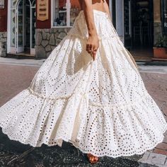 Boho Chic Eyelet Skirt Slimming Boho Cotton Skirt flowy fit ruffle hem midi skirt beach ruffled trimmed a line long skirts for summer #summerskirt #midiskirt #longskirt #eyelet #eyeletskirt #bohochic #skirts Layered Long Skirt For Spring, Summer Tiered Ruffle Maxi Skirt, Summer Party Tiered Maxi Skirt, Spring Party Tiered Maxi Skirt, Chic Tiered Maxi Skirt For Summer, Non-stretch Maxi Skirt For Spring, Summer Party Skirt With Layered Hem, Summer Dresses With Voluminous Skirt, Bohemian Ruffled Maxi Skirt For Day Out