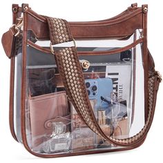 PRICES MAY VARY. 👑【The HKCLUF Advantage】This clear crossbody bag is made of TPU material, soft, odorless, easy to clean, with high-quality hardware to make the clear crossbody purse simple and fashionable, this unique design of crossbody bags will allow you to add more wear experience. 📐【Crossbody Bag Size】This crossbody handbag dimension:(L)12.2x (W)3.54inch x (H)12.99inch,this bag can be foldable and not deformed,and has a storage function.can be folded and placed in your handbag or backpack Portable Brown Crossbody Shoulder Bag, Brown Portable Crossbody Shoulder Bag, Portable Crossbody Satchel For Everyday Use, Brown Bags With Cell Phone Pocket For School, Brown School Bags With Cell Phone Pocket, Rectangular Large Capacity Shoulder Bag For Personal Use, Trendy Shoulder Bag With Adjustable Strap For Personal Use, Portable Crossbody Bag, Trendy Bags With Adjustable Strap For Personal Use