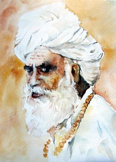 an old man with a white turban on his head