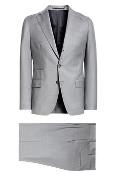 This Italian-crafted suit done in a single-breasted silhouette is tailored from wool and fashioned with notched lapels for a comfortable, polished look. Jacket has three-button closure; notched lapels; chest welt pocket; welt ticket pocket; front flap pockets Trousers have zip fly with button closure; front slant pockets; back welt pockets Partially lined 100% wool Dry clean Made in Italy Designer Clothing Tailored Three-piece Suit With Notch Lapel And Pressed Crease, Tailored Wool Three-piece Suit With Suit Collar, Wool Suit With Notch Lapel And Structured Boning, Wool Suit With Structured Boning And Notch Lapel, Wool Suits With Structured Boning And Notch Lapel, Timeless Tailored Three-piece Suit With Welt Pockets, Tailored Timeless Three-piece Suit With Welt Pockets, Tailored Three-piece Suit With Welt Pockets, Timeless Suits With Concealed Placket