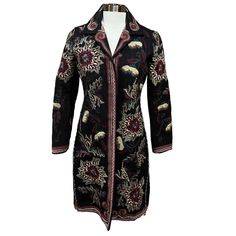 Embroidered Long Sleeve Brown Outerwear, Luxury Brown Embroidered Outerwear, Brown Floral Embroidered Winter Outerwear, Ceremonial Long-sleeve Outerwear With Floral Embroidery, Vintage Brown Floral Print Outerwear, Floral Coat, Embroidered Coat, Johnny Was, Jacket Design