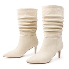 Step up your fashion game with these Designer Style Suede Ruched Mid Calf Boots. The luxurious suede material and ruched detailing provide a stylish and sophisticated look. With a mid-calf height, these boots are perfect for any occasion and will elevate any outfit. Product details Sole material: Rubber Shaft height: Calf High Centimeters Shaft circumference: 38 Centimeters Outer material: Faux Suede Womens Low Heels, Low Heel Boots, Slouchy Boots, Winter Knit Hats, Loose Fitting Tops, Boot Accessories, Suede Material, Calf Boots, Heel Boots