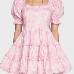 The Cutest Tea Party Baby Doll Corset Dress That Is Super Flattering! Only Reason I’m Selling Is Because I Already Have It In A Different Color! Perfect Babydoll Dress For The Summer And Is Brand New Too And Is Giving Bridgerton Vibes For Sure Sold Out On Website #Preppy#Trendy#Dollskill#Sugarthrillz#Cottagecore Sweet Mini Dress For Garden Party, Sweet Ruffle Dress For Brunch, Pink Ruffled Square Neck Mini Dress, Sweet Ruffled Dress For Brunch, Cotton Ruffles Mini Dress, Sweet Ruffled Mini Dress For Garden Party, Cute Tiered Mini Dress For Party, Sweet Fitted Dress With Ruffles, Fitted Sweet Dress With Ruffles