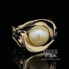 14 karat yellow gold pearl freeform ring Heirloom Style Gold Pearl Ring With Polished Finish, 14k Yellow Gold High Luster Pearl Ring, Oval Gold Pearl Ring, 14k Gold Pearl Ring With High Luster, Unique 14k Yellow Gold Pearl Ring, Unique Yellow Gold Pearl Ring For Anniversary, Unique 14k Gold Pearl Ring For Wedding, Unique 14k Gold Pearl Wedding Ring, Unique Gold Oval Pearl Ring