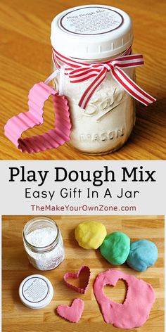 play dough mix in a jar and cut out hearts