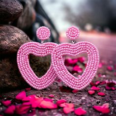 New Pink Heart Beaded Earrings