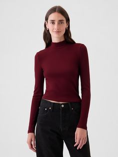 Modern Rib Cropped Mockneck Shirt Mockneck Top Outfit, Mockneck Outfit, 30s Fashion, Cropped Shirt, Easy Trendy Outfits, Womens Shirt, Mock Neck Top, Knit Crop, Crop Shirt