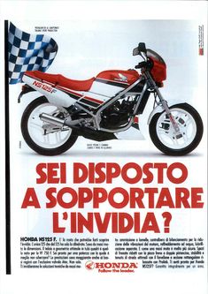 an advertisement for a motorcycle with the words sei disposto a sopportare l'invidda