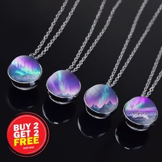 Adorn your neckline with the celestial charm of the Luminous Aurora Borealis Silver Necklace that glows in the dark. This Northern Light Jewelry piece encapsulates the ethereal allure of the auroras in a Unique Double Side Glass Ball Pendant, making it the Perfect Gift for Aurora Lovers. --------------------------------------------------------- Special Offer Buy 2 necklaces and get 2 necklaces free! Add 2 necklaces to your cart, complete your purchase, and then send us the 2 extra necklaces that you want in personalization box or message, and we will add them to your order. Don't miss out on this celestial deal! --------------------------------------------------------- Illuminate Your Style with the Northern Lights :: Type: Unisex Silver Necklace :: Design: Pendant with Double-Sided Glass Light Jewelry, Pendent Necklace, Aurora Borealis, Glass Ball, Aurora, Glow In The Dark, Jewelry Pieces, Silver Necklace, Perfect Gift