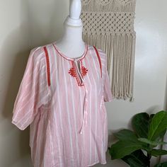 Brand New- Banana Republic Boho Blouse With Flowy Sleeves And Beautiful Embroidered Details. Perfect Color! Deep Orange/Red Red Summer Tunic Top, Red Tunic Tops For Spring, Red Tunic Blouse For Summer, Summer Red Blouse For Daywear, Red Summer Blouse For Daywear, Red Blouse For Summer Daywear, Bohemian Striped Tops For Vacation, Striped Blouse For Summer Daywear, Red Peasant Top For Beach In Spring