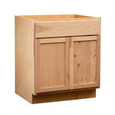 a wooden cabinet with two doors and drawers