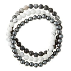 "Purchase the Signature Color Shop White Howlite Bracelets By Bead Landing™ at Michaels. com. Give your wrist a pretty makeover with these bracelets by Bead Landing. Give your wrist a makeover with these bracelets by Bead Landing. You can flaunt these bracelets as is, or clip on some metal and enamel charms for a personalized style. Details: Black and white 7\" 3 bracelets White howlite, hematite and network stone Semi-precious stone and natural shell | Signature Color Shop White Howlite Bracele Fluorite Bracelet, Chainmail Bracelet, Bead Landing, Lovers Bracelet, Howlite Bracelet, Orange Agate, Open Cuff Bracelet, Hematite Bracelet, Handcrafted Bracelets