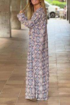 Details: Material: Polyester Style: Casual Pattern Type: Print, Geometric Element: Patchwork Neckline: V Neck Silhouette: Printed Dress Sleeve Length: Long Sleeve Dresses Length: Ankle Length Fit Type: Loose Type: Full Print Size(in) Bust Waist Hips Dresses Length S 39.4 39.4 39.4 50.4 M 41.3 41.3 41.3 50.8 L 43.3 43.3 43.3 51.2 XL 45.3 45.3 45.3 51.6 Tips:Due to the many variations in monitors, the color in the image could look slightly different, please take physical design and color shall prevail.Please allow 0.4"-1" differs due to manual measurement. Patterned Maxi Dress With Geometric Detail, Maxi Length Dress With Geometric Pattern, Patterned Geometric Maxi Dress, Long Sleeve Geometric Pattern Dress For Vacation, Long Sleeve Dress With Geometric Pattern For Vacation, Long Sleeve Geometric Summer Dresses, Dress Sleeve Length, Mesh Maxi Dress, Long Sleeve Dresses