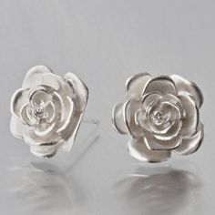 Rose Stud Earrings - Goldmakers Fine Jewelry Roses For Her, Coconut Bowls, Original Jewelry Design, Rose Stud Earrings, Chevron Necklace, Silver Flower Earrings, Chevron Ring, Mission Statement, Original Jewelry