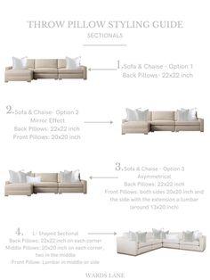 an info sheet describing the different types of pillows and cushions for sofas, couches,