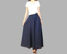 * An ankle length linen skirt with two deep pockets. * It is made of high end linen and cotton, full lined. * If you need to custom make the skirt waist and length, please contact us. * Support 7 days return to get full refund on item without any reason. * Can custom size and colors, lead time is 6-8 days; * Let us know your usual size in your country and your overall height. * If you have some specific request or special characters such as broad shoulder, long arms, long waist, etc you think we Relaxed Wide Hem Maxi Skirt For Summer, Summer Maxi Skirt With Wide Hem And Relaxed Fit, Summer Maxi Skirt With Wide Hem, Flowy Gathered Skirt With Wide Hem, Summer Gathered Skirt With Wide Hem, Summer Skirt With Lined Wide Hem, Summer Skirt With Wide Hem And Lining, Wide Hem Cotton Summer Skirt, Flowy Wide Hem Maxi Skirt